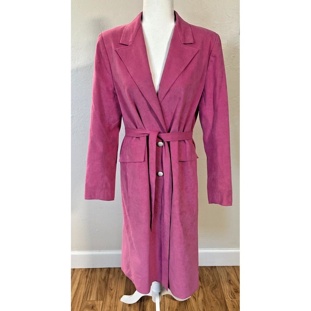 Vintage Women's Ultrasuede‎ Bubble Gum Electric Pink Long Trench Coat Size 6 - Picture 6 of 13